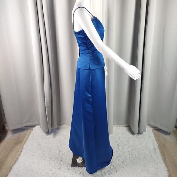 Eden Maids Bridals, Back Zipper, Satin Look, Blue Maxi Formal Dress. Size 6 - Picture 5 of 13
